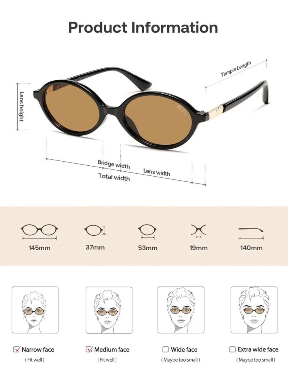 SOJOS Women's Black Polarized Retro Oval Sunglasses Vintage Trendy Designer